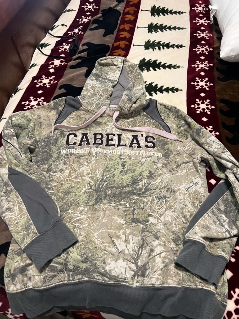 Cabela's Camouflage Pullover Hoodie with green Accents